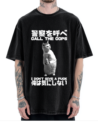 Call the cops I dont give a fxxk Cat Vintage Washed T-shirt