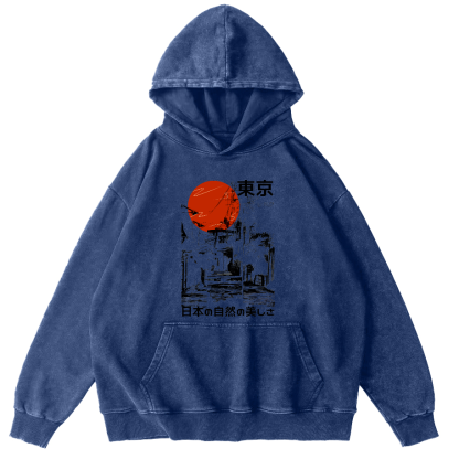 Tokyo's Natural Scenery Vintage Distressed Hoodie-Zazasy