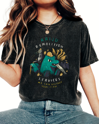 Cartoon Dinosaur Leisure Vintage Washed T-shirt-Zazasy