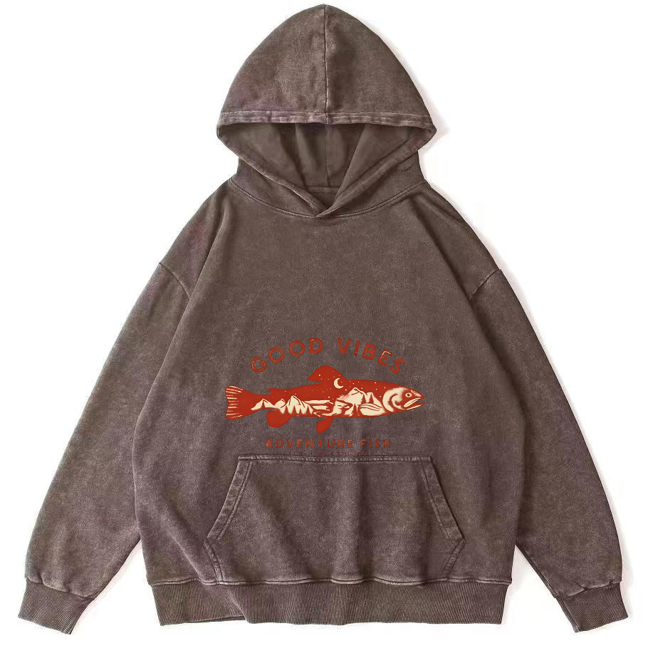 Retro Salmon Japanese Style Vintage Distressed Hoodie-Zazasy