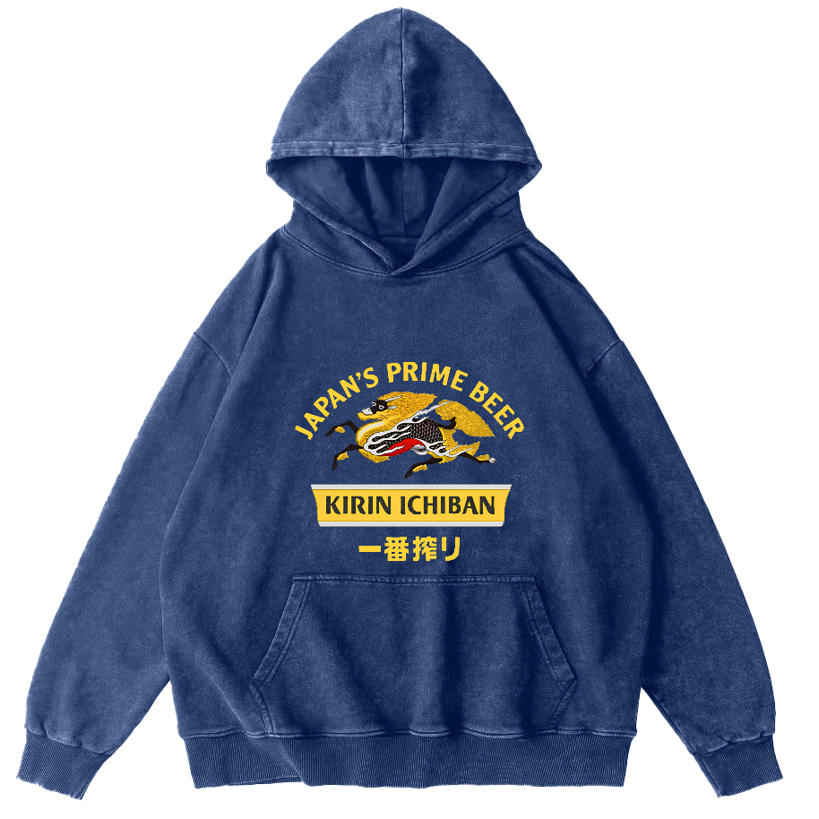 Kirin Ichiban Beer Logo Japanese Washed  Hoodie-Zazasy