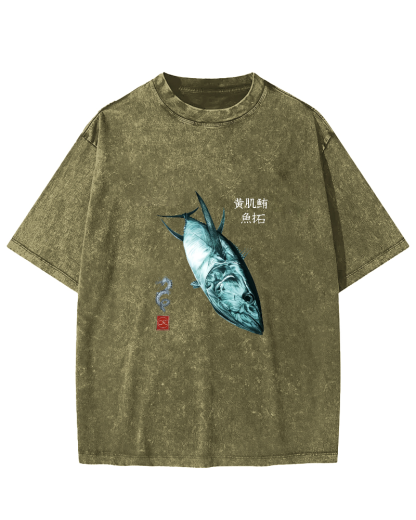 Japanese Tuna Pattern Vintage Distressed T-shirt-Zazasy