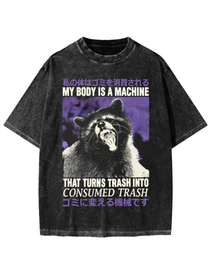 Angry Raccoon Japanese Vintage Distressed T-shirt-Zazasy