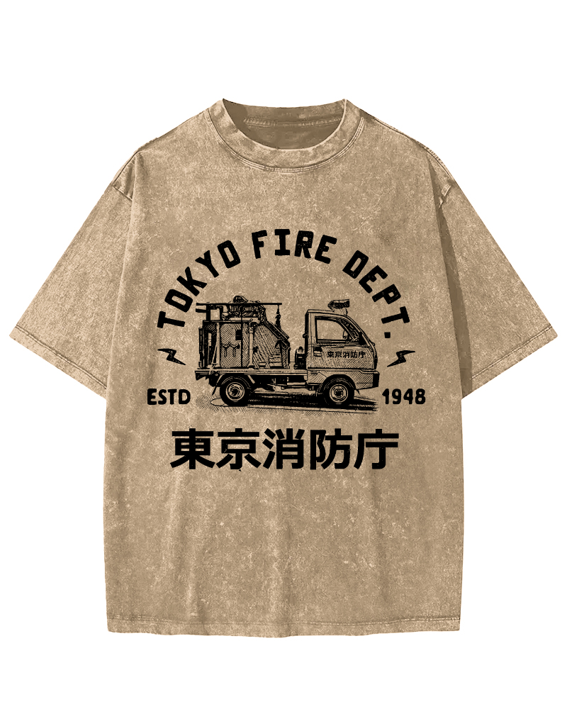 Tokyo Fire Department Vintage Washed T-shirt-Zazasy