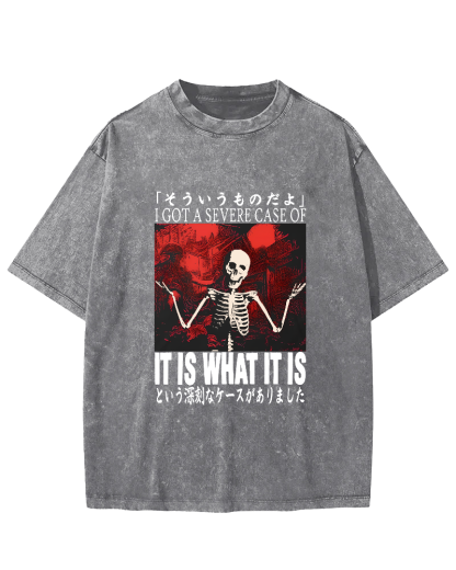 Japanese Style Skull Pattern Vintage Distressed T-shirt-Zazasy