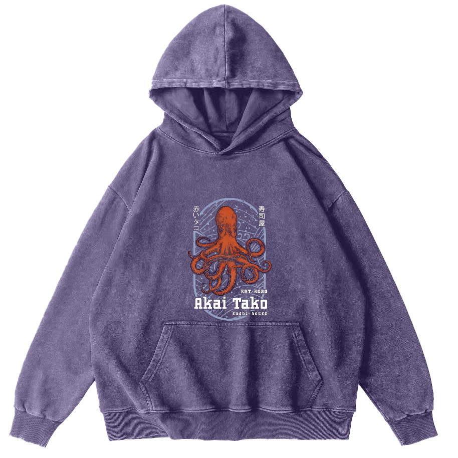 Retro Octopus Pattern Japanese Vintage Distressed Hoodie-Zazasy
