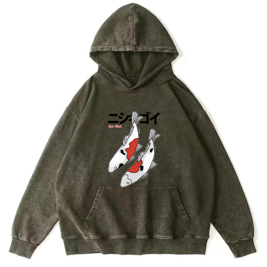 Koi Painting Pattern Japanese Style Vintage Distressed Hoodie-Zazasy