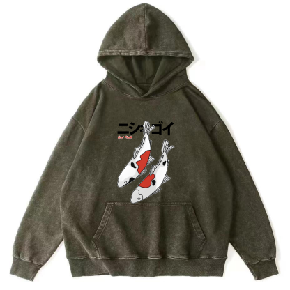 Koi Painting Pattern Japanese Style Vintage Distressed Hoodie-Zazasy