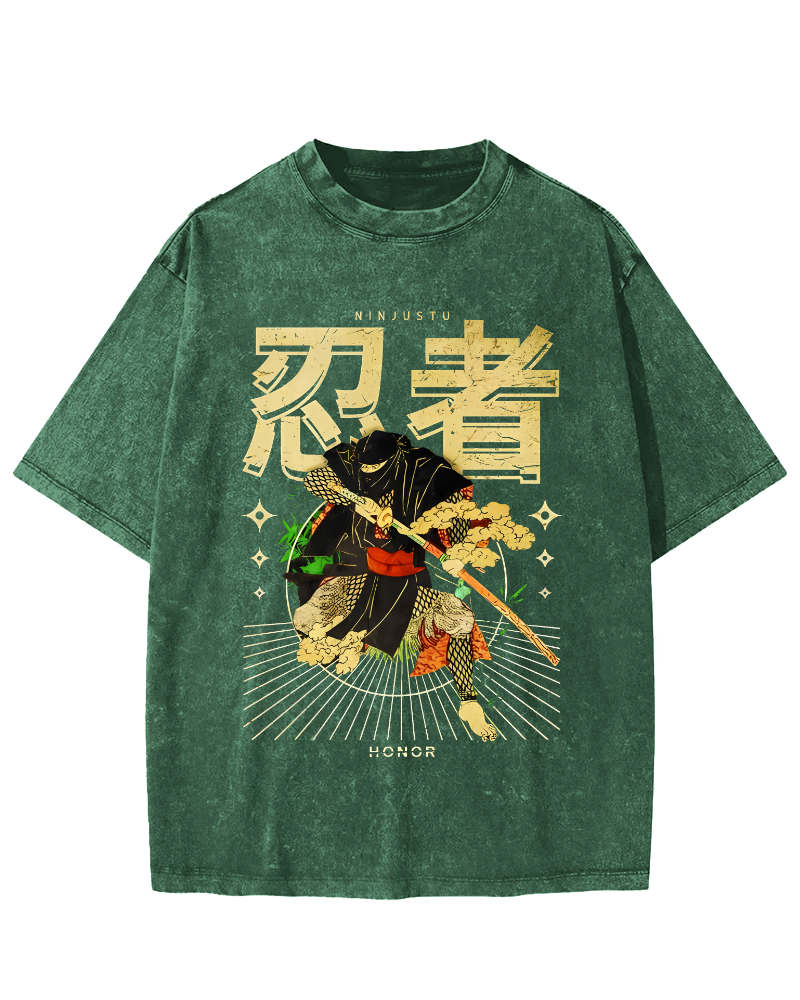 Japanese Ninja Vintage Distressed T-shirt-Zazasy