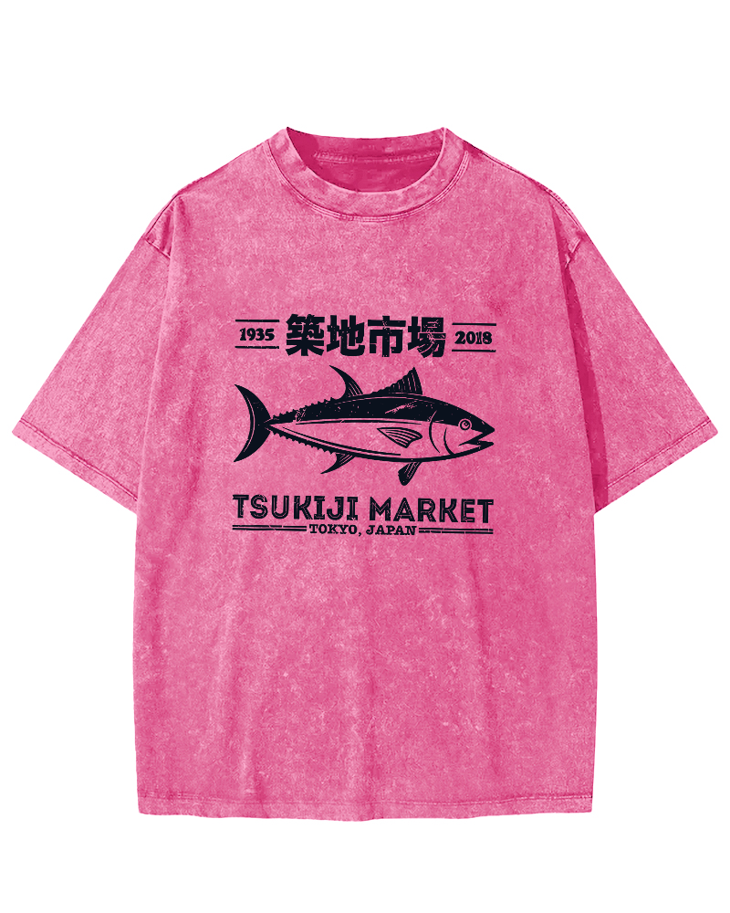 Tsukiji Market Tuna Japanese Style Vintage Distressed T-shirt-Zazasy