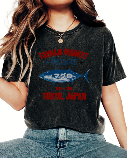 Japanese Tuna Pattern Vintage Distressed T-shirt-Zazasy