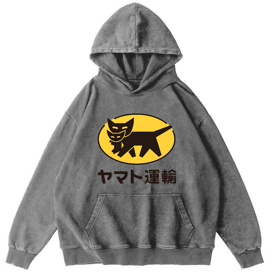 Japanese Cat Pattern Vintage Distressed Hoodie-Zazasy