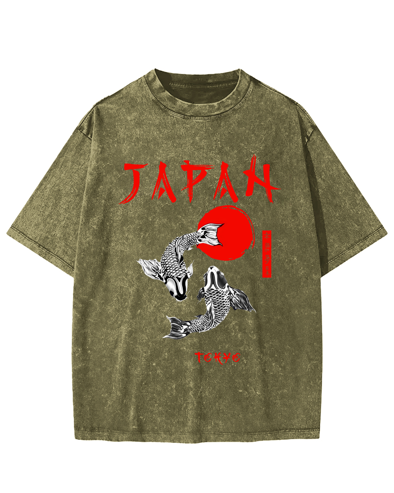 Japanese Koi Fish Vintage Distressed T-shirt-Zazasy