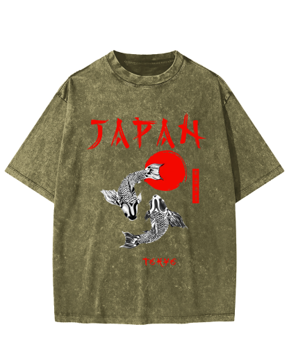 Japanese Koi Fish Vintage Distressed T-shirt-Zazasy