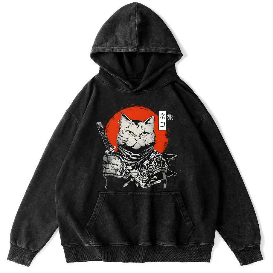 Cat Hero Japanese Style Vintage Distressed Hoodie-Zazasy
