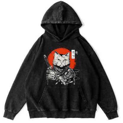 Cat Hero Japanese Style Vintage Distressed Hoodie-Zazasy