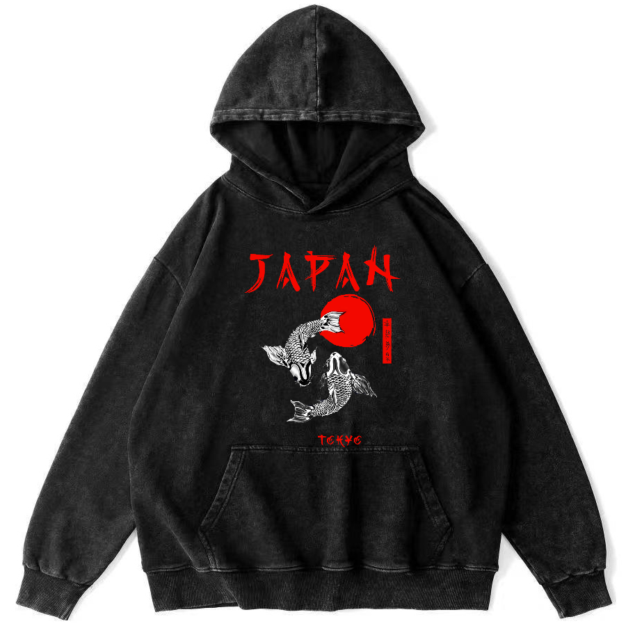 Japanese Koi Fish Vintage Distressed Hoodie-Zazasy