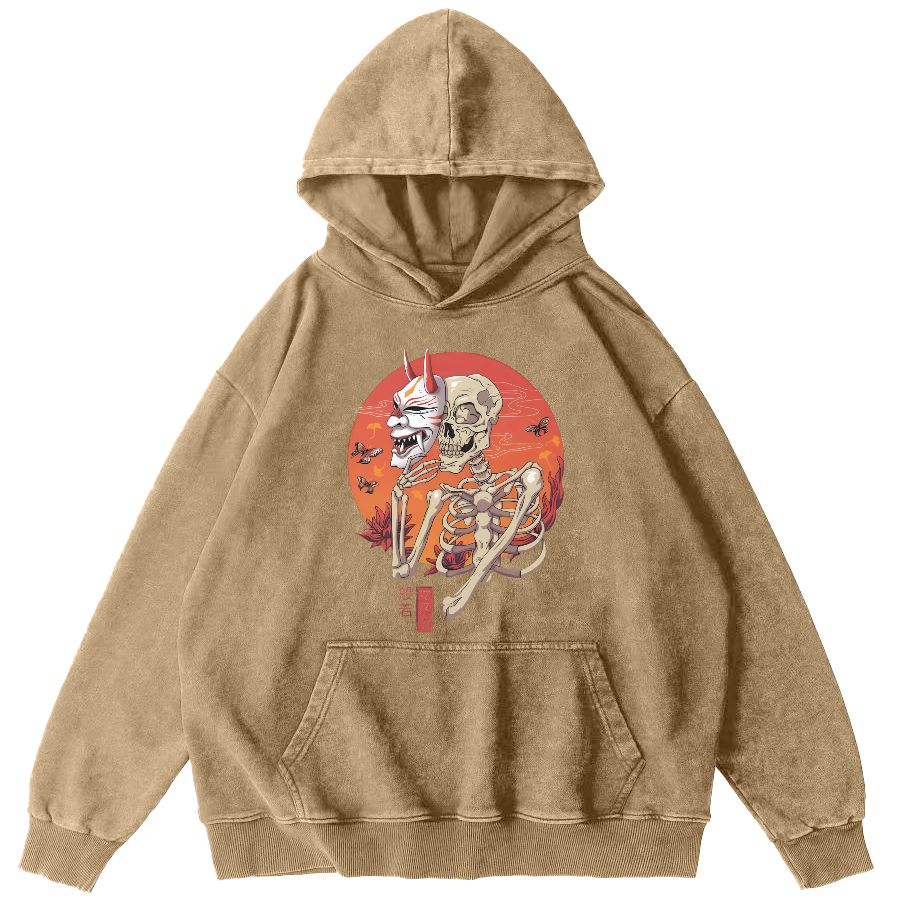 Mask Skeleton Man Vintage Distressed Hoodie-Zazasy