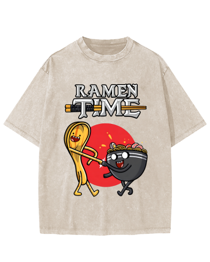 Ramen Time Japanese Vintage Washed T-shirt-Zazasy