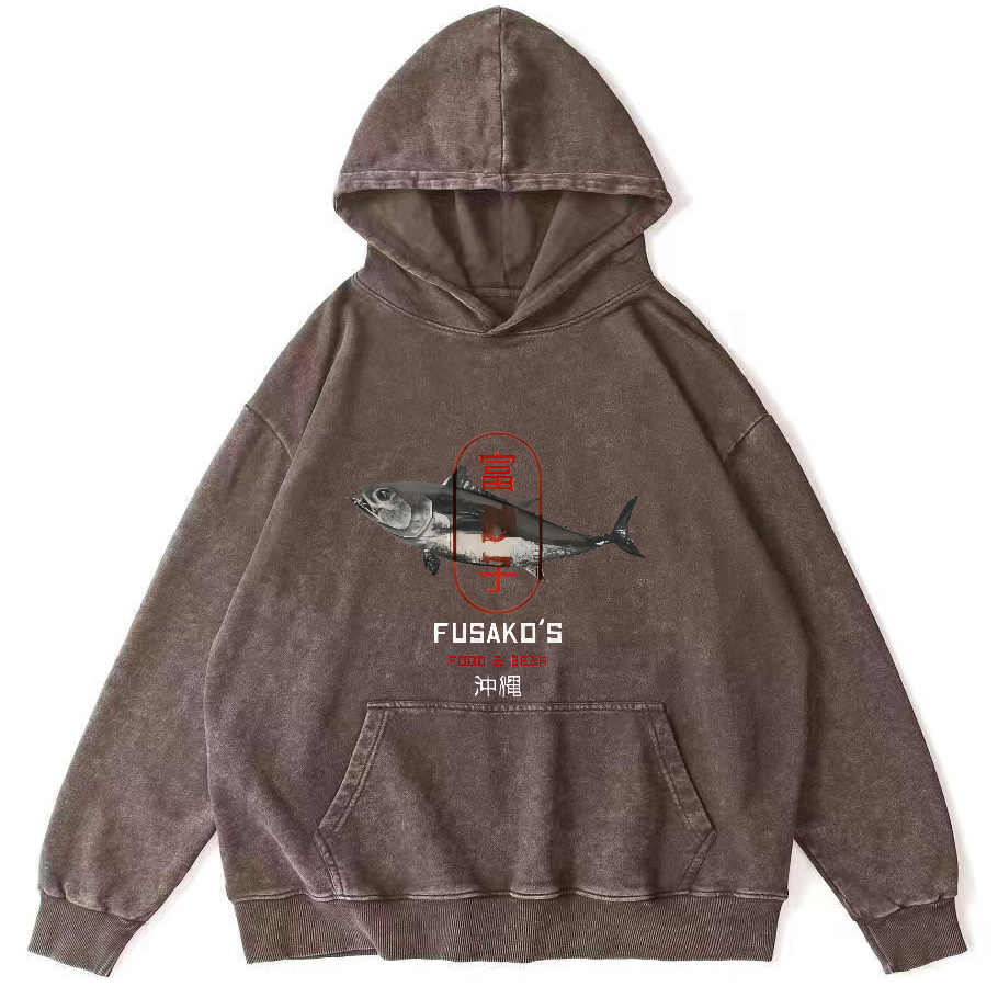 Seafood Market Japanese style washed hoodie-Zazasy
