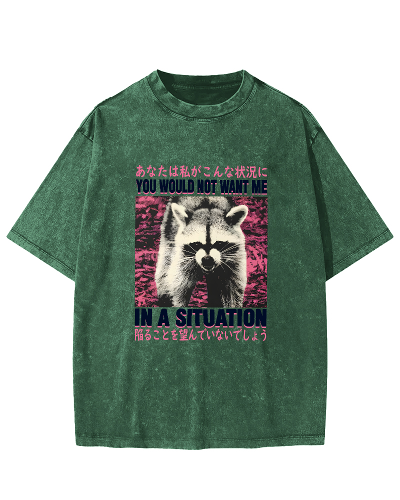 Raccoon Pattern Japanese Style Vintage Distressed T-shirt-Zazasy