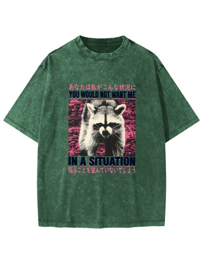 Raccoon Pattern Japanese Style Vintage Distressed T-shirt-Zazasy