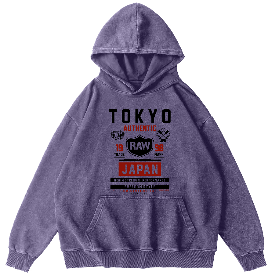 Retro Style Tokyo Text Vintage Washed Hoodie-Zazasy