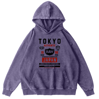 Retro Style Tokyo Text Vintage Washed Hoodie-Zazasy