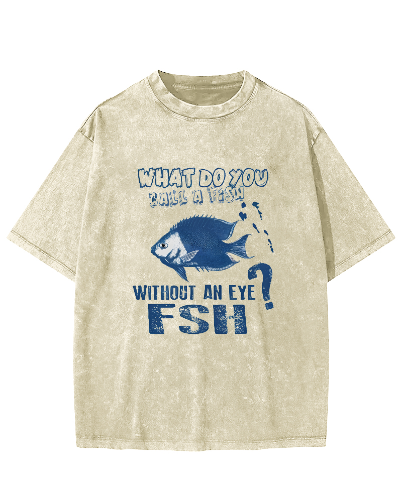 Retro Slogan Fish Pattern Vintage Distressed T-shirt-Zazasy