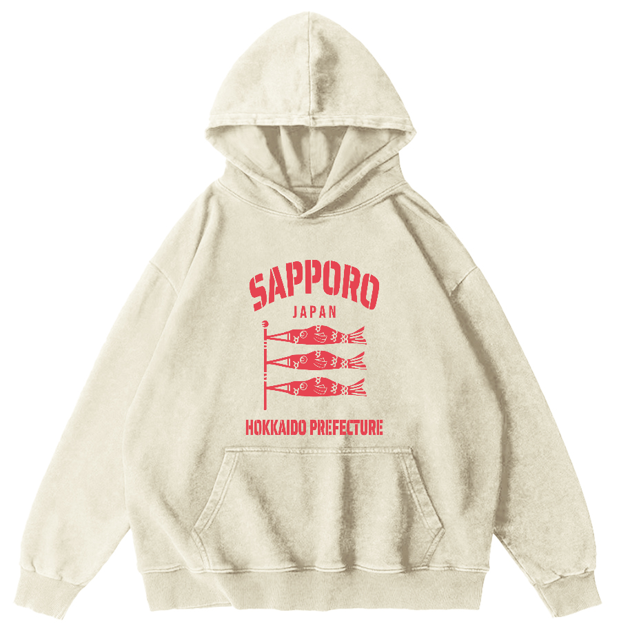 Sapporo Hokkaido Prefecture Vintage Washed Hoodie-Zazasy