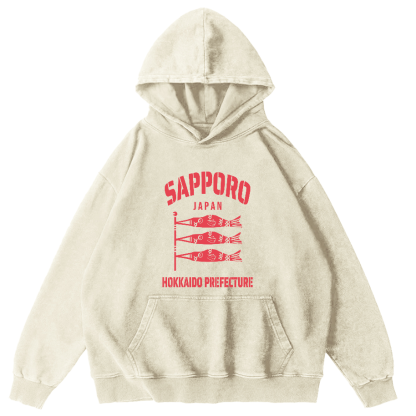 Sapporo Hokkaido Prefecture Vintage Washed Hoodie-Zazasy