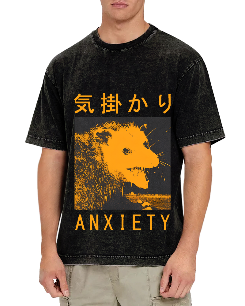 Anxiety Possum Japanese  Vintage Distressed T-shirt-Zazasy