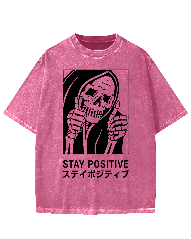 Stay Positive Skeleton Vintage Washed T-shirt