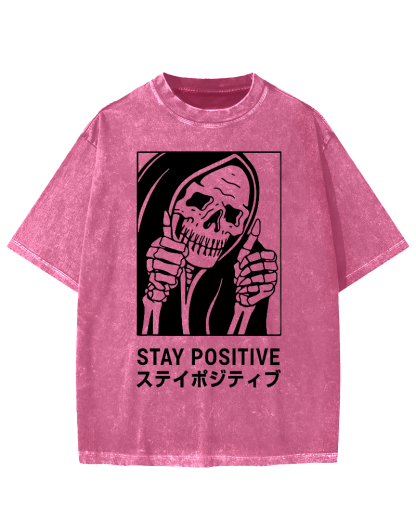 Stay Positive Skeleton Vintage Washed T-shirt