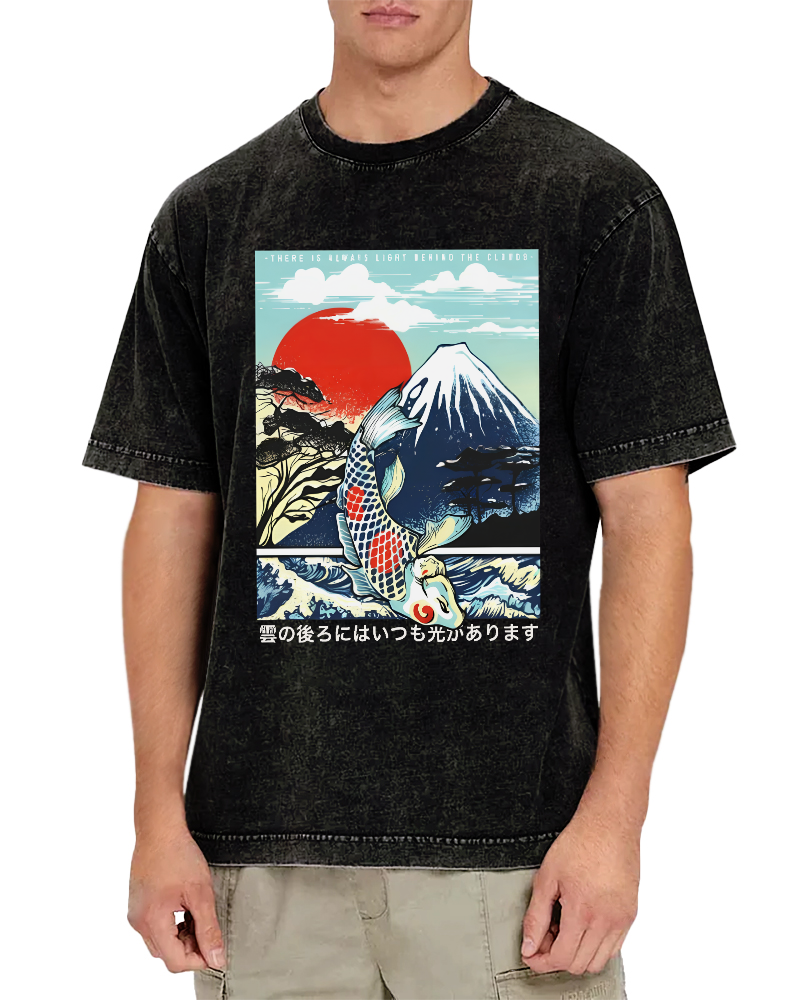 Ukiyo-e koi Vintage Washed T-shirt-Zazasy