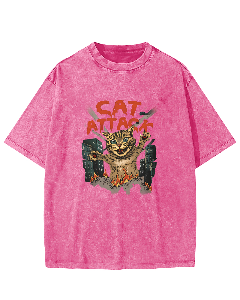 Japanese Cat Pattern Vintage Distressed T-shirt-Zazasy