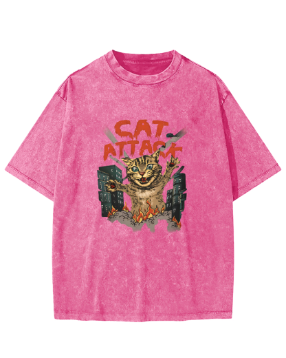 Japanese Cat Pattern Vintage Distressed T-shirt-Zazasy