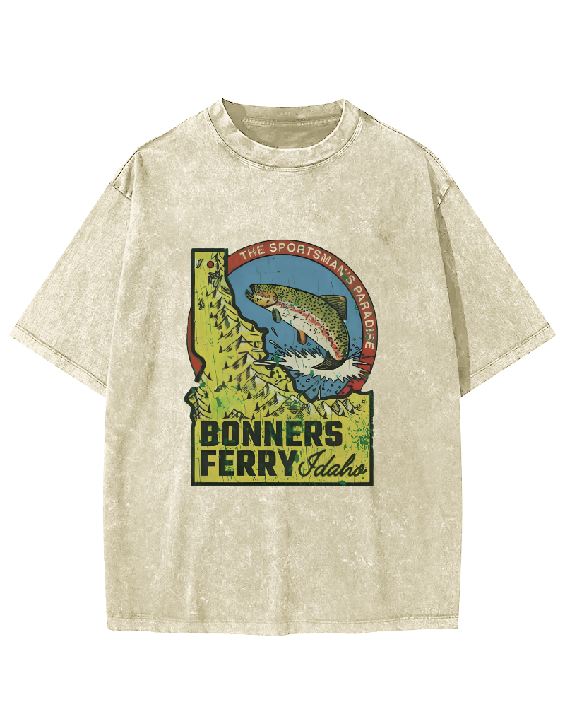 Retro Sea Fish Pattern Vintage Distressed T-shirt-Zazasy