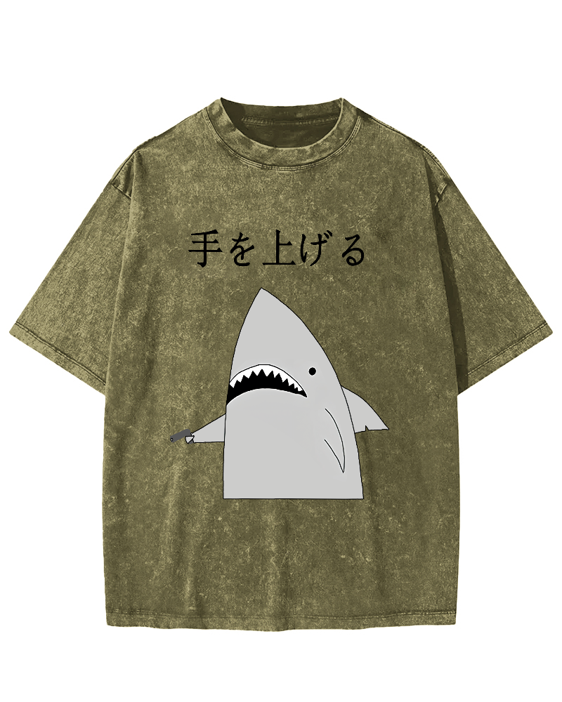 Japanese Shark Vintage Washed T-shirt-Zazasy