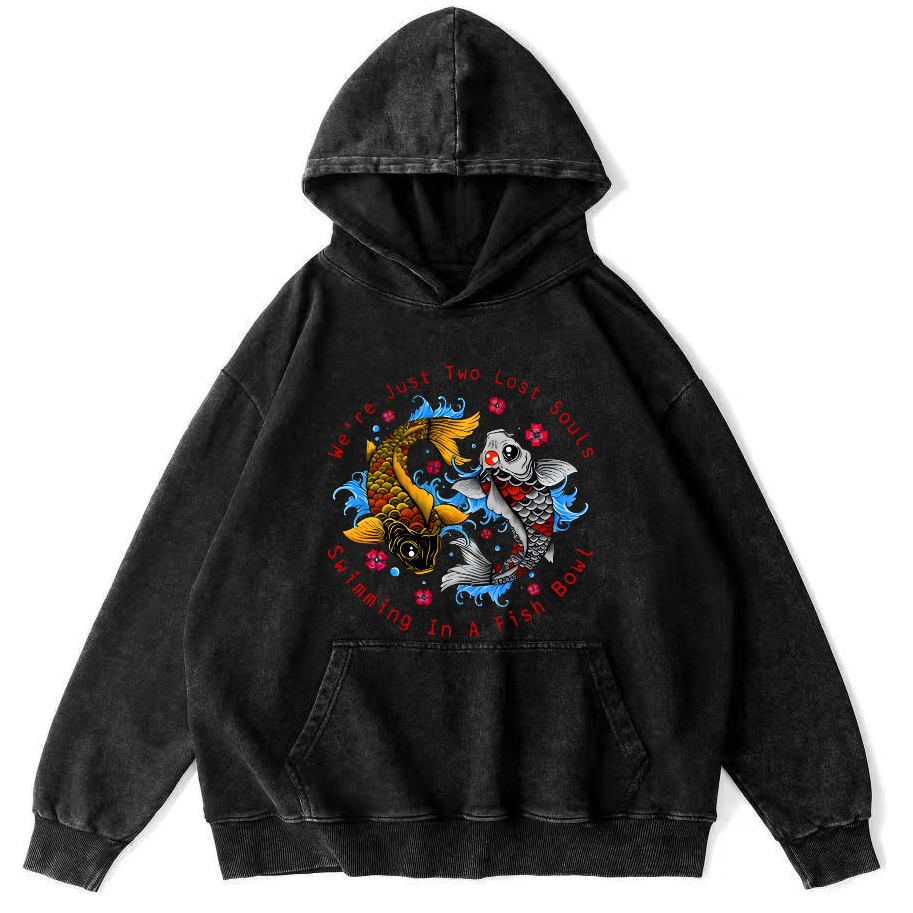 Japanese Koi Fish Vintage Washed Hoodie-Zazasy