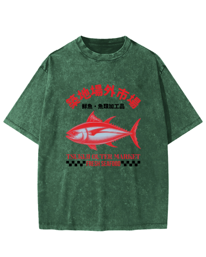 Japanese Sea Fish Script Vintage Distressed T-shirt-Zazasy