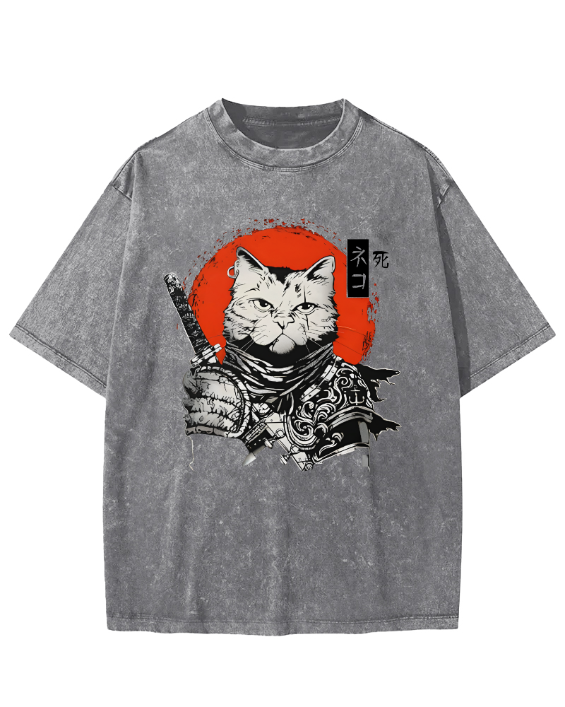 Cat Hero Japanese Style Vintage Distressed T-shirt-Zazasy