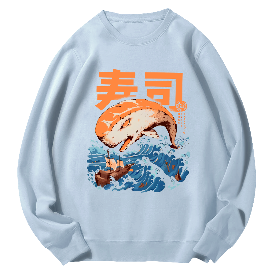 Sushi in The Waves Round Neck Sweatshirt-Zazasy