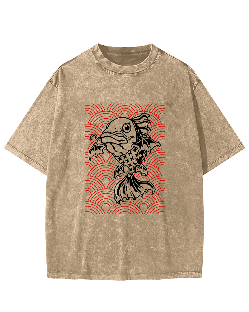 Japanese Carp Pattern Vintage Distressed T-shirt-Zazasy