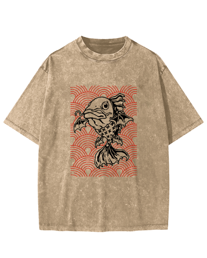Japanese Carp Pattern Vintage Distressed T-shirt-Zazasy