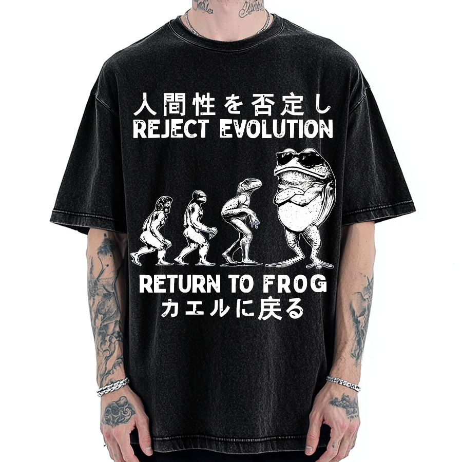 Reject Evolution Return To Frog Funny Vintage Washed T-shirt