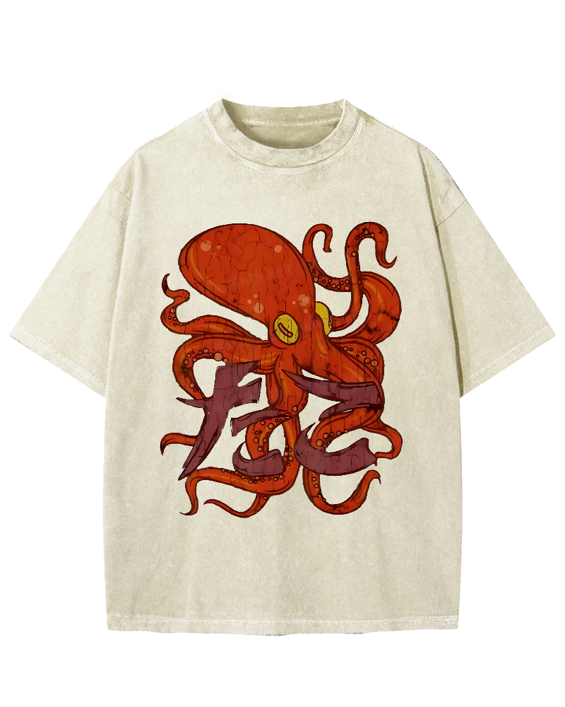 Red deep sea giant octopus Vintage Washed T-shirt