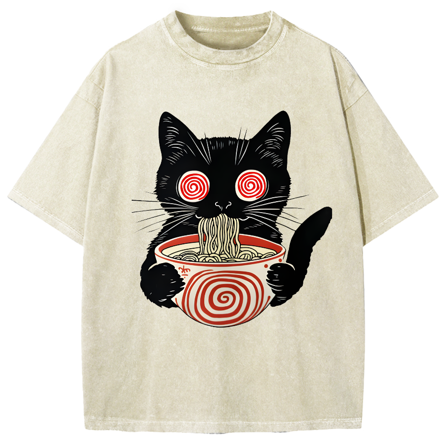 Dizzy Ramen Cat Vintage Washed T-shirt