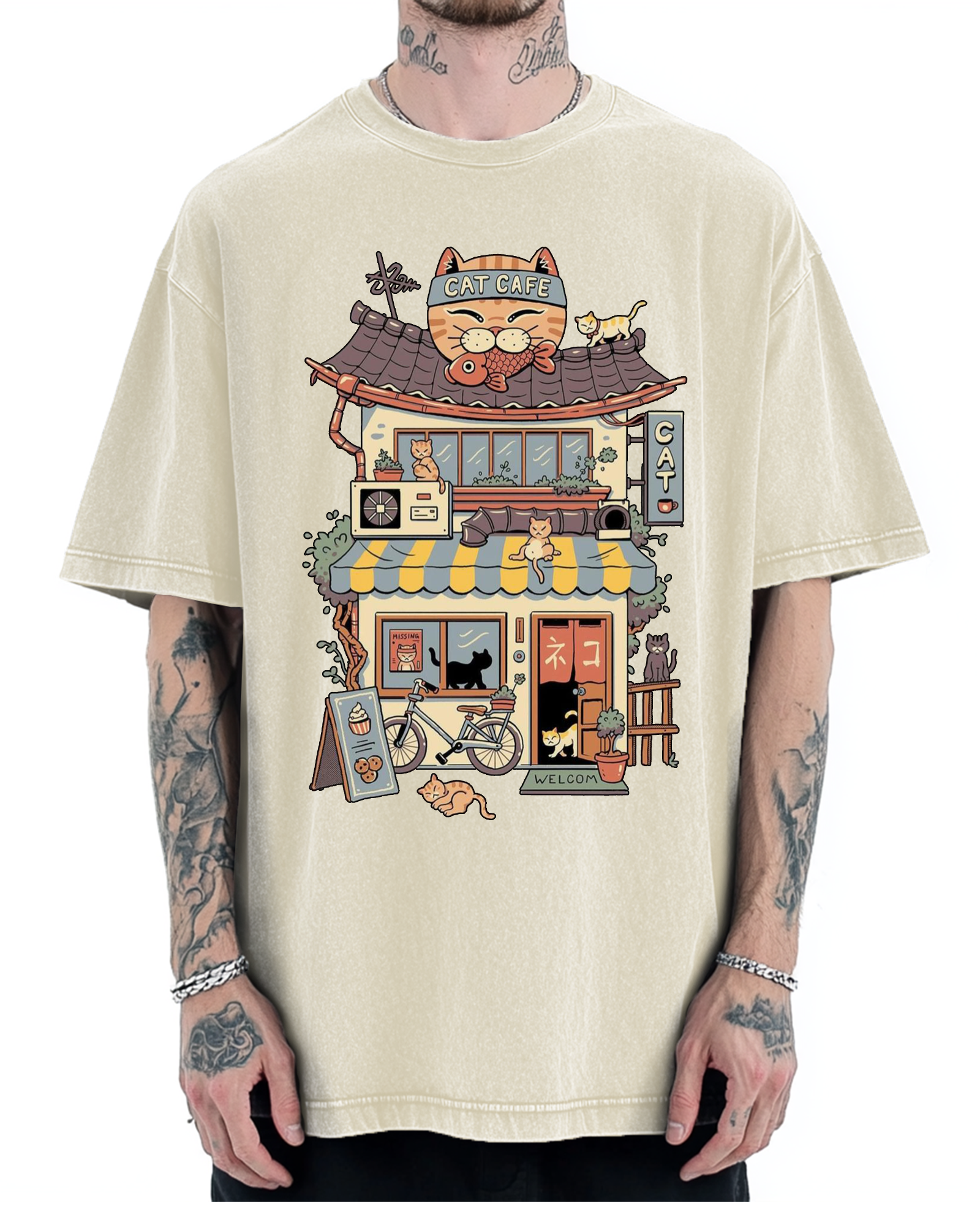 Japanese Cat Cafe Vintage Washed T-shirt