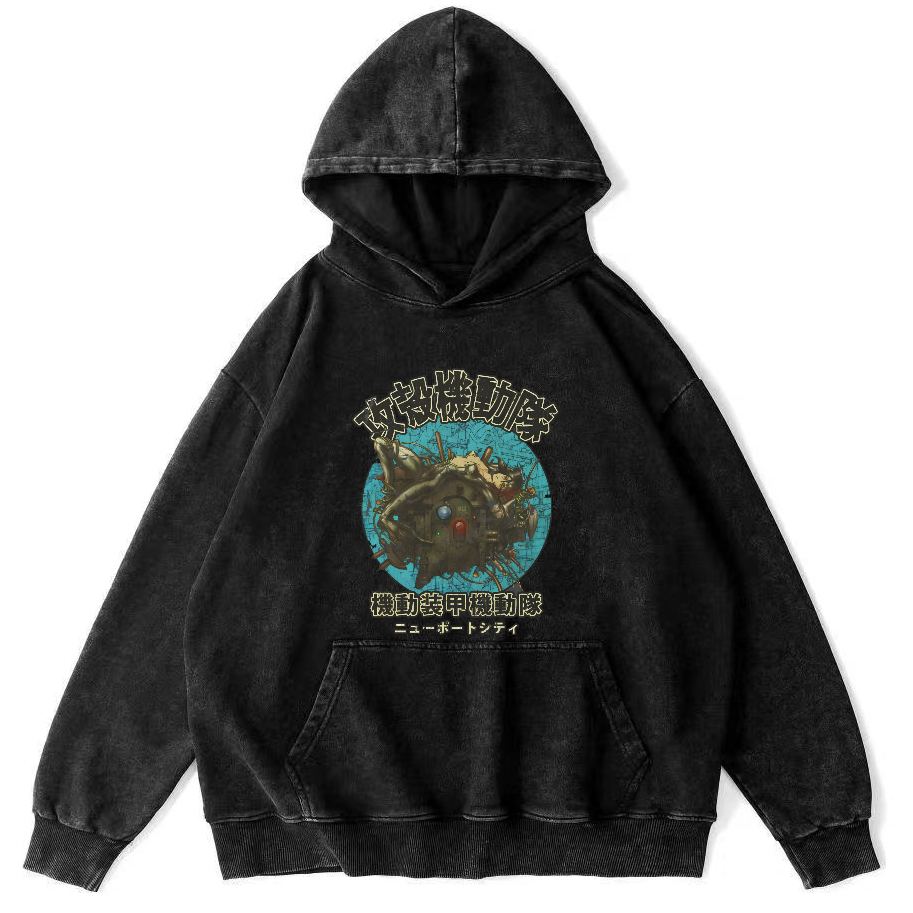 Mobile Armored Mechanical Team Vintage Washed Hoodie-Zazasy
